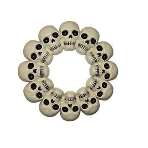 Skull Halloween Plastic Wreath Decoration Goth Dark 15 in